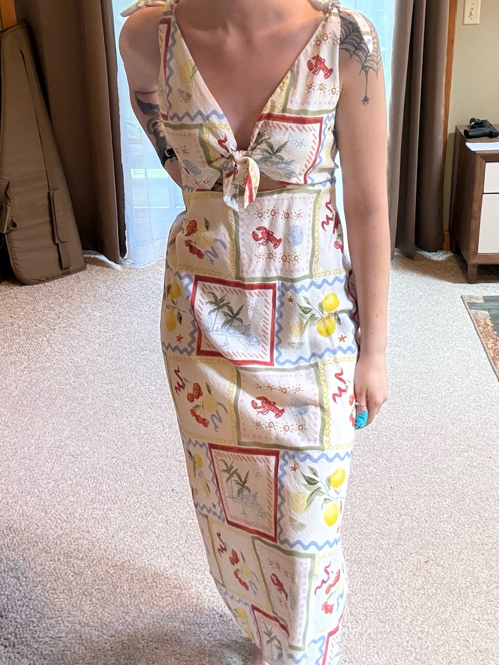 Abercrombie & Fitch Lobster Print Cream Maxi Dress